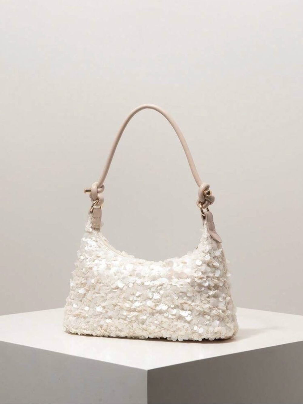 M.FIORE Ivory Sequin Shoulder Bag | Mini Hobo Purse